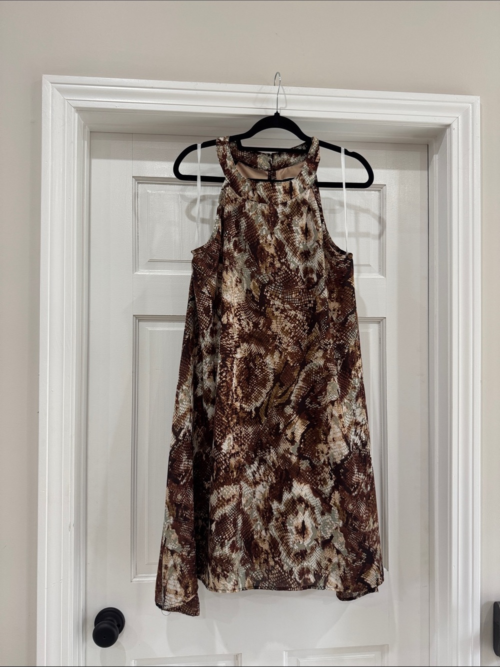 MSK Sleeveless Brown Snake-Print Shift Dress